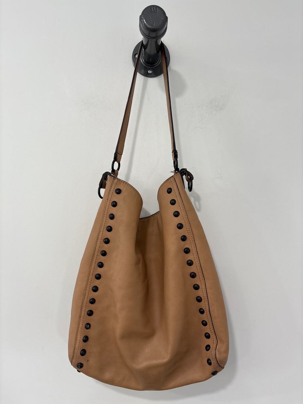 Loeffler Randall Leather Hobo Tote Bag Tan Stud Detail